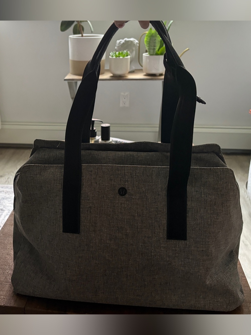 Lululemon Heather Grey Tote with Black Handles
